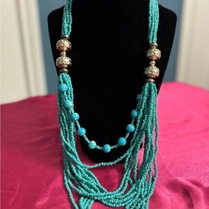 Turquoise Beaded Necklace with Silver Accents